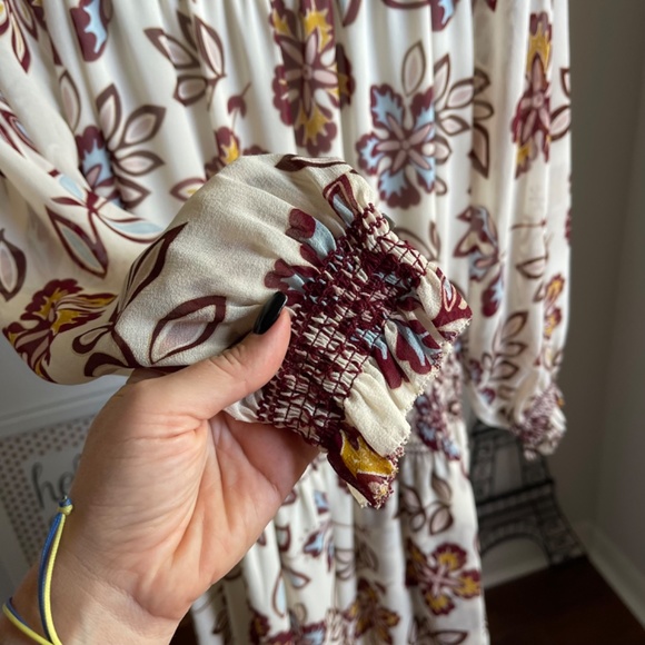 Tory Burch Indie Smocked Off-the-Shoulder Floral Silk Dress, Ivory - Picture 3 of 11